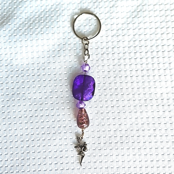 Romantic Sparkling Fairy Charm Keychain with Purple-Toned Beads Handmade - Picture 1 of 5